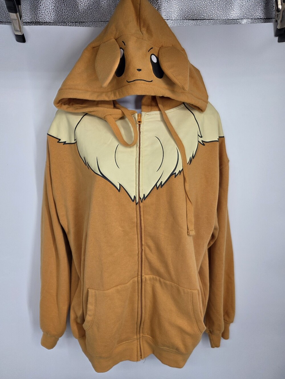 Pokémon Eevee Costume Full Zip Hoodie Medium Brown Cosplay 3D Ears Tail